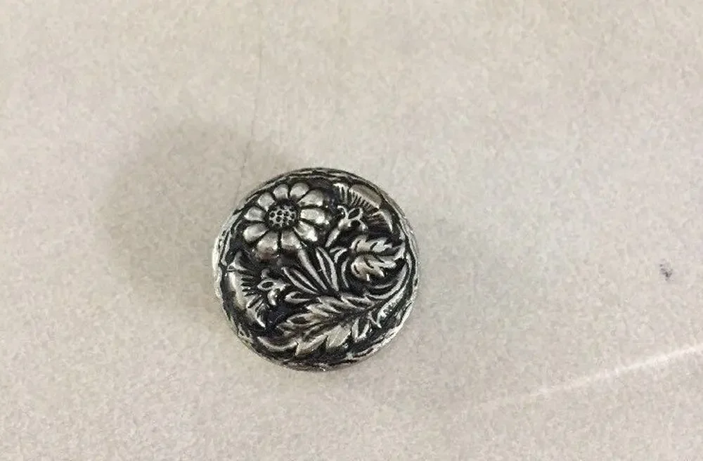 Vtg Swedish Scandinavian German Style Flower Floral Metal Shank Button 2.25cm